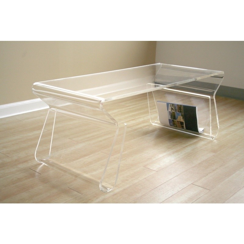 Furniture: Coffee Tables: Clear Acrylic Coffee Table with Magazine Rack