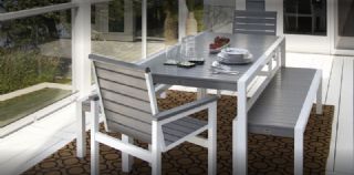 Outdoor Furniture: Outdoor Patio Dining Sets: Mod Aluminum Bench Dining Set 5 Piece with Traditional Polywood Slats
