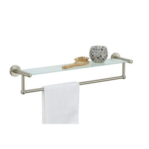 Organize it All Bathroom Wall Mounted Satin Nickel Glass Shelf with Towel Bar 16905