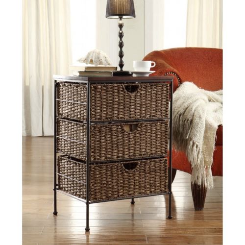 4D Concepts Corn Husk Weave Metal 3 Drawer Stand 4DC-264069