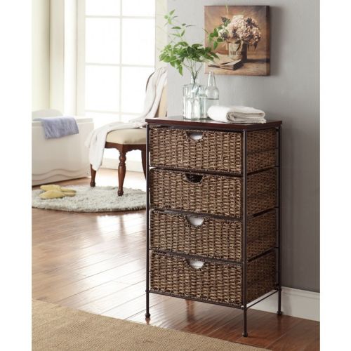 4D Concepts Corn Husk Weave Metal 4 Drawer Stand 4DC-264070