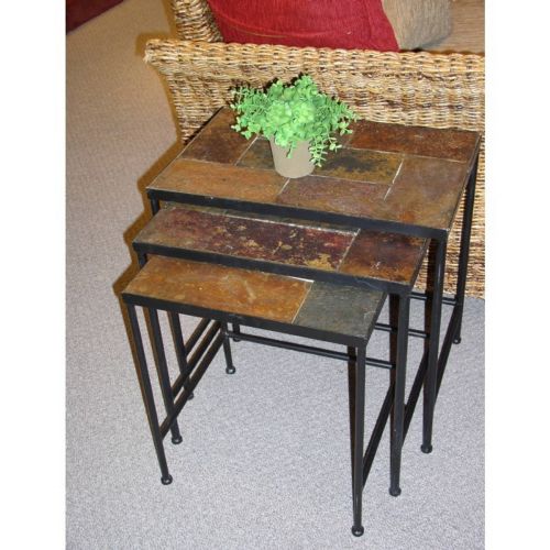 4D Concepts Metal Slate 3 Piece Nesting Tables with Slate Tops 4DC-601609