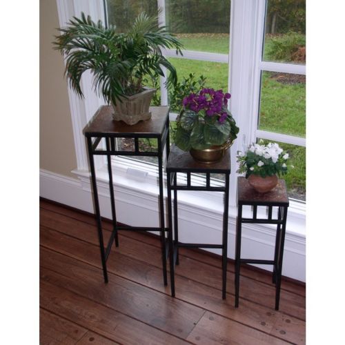 4D Concepts Metal Slate 3 Piece Slate Square Plant Stands with Slate Tops 4DC-601623