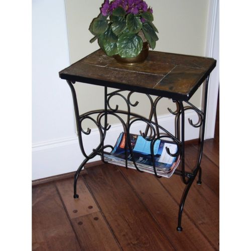 4D Concepts Metal Slate Magazine End Table with Slate Top 4DC-601613