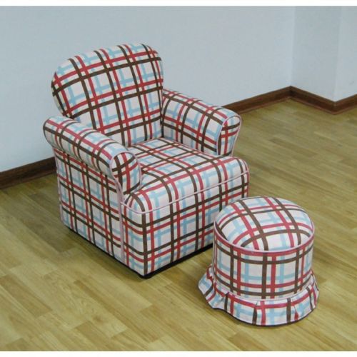 4D Concepts Plaid Rolled Arm Chair with Round Ottoman 4DC-K3186-K3187-A354