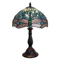 Lashele Tiffany Style Table Lamp Green Dragonfly with Metal Lamp Stand QT-12012