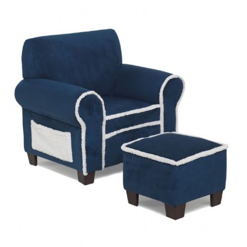 Club Chair and Ottoman Navy Blue with Sherpa 44236