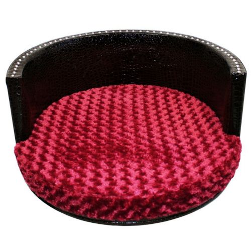 Medium Round Pet Bed - Chocolate Vinyl / Rosebud Burgundy 80490