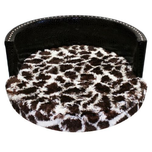 Medium Round Pet Bed - Chocolate Vinyl / Shaggy Giraffe 80496