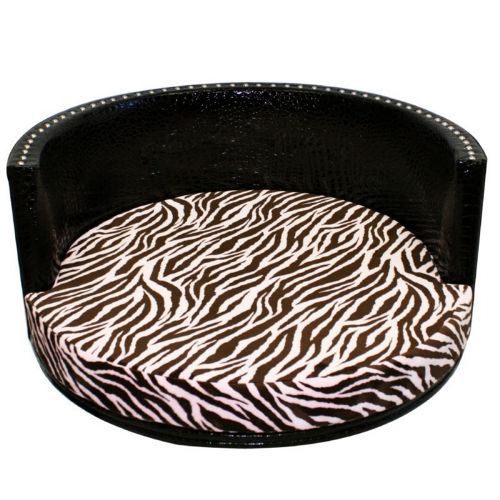 Medium Round Pet Bed - Chocolate Vinyl / Zebra Pink 80491