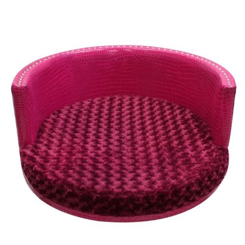 Medium Round Pet Bed - Hot Pink Vinyl / Rosebud Burgundy 80637
