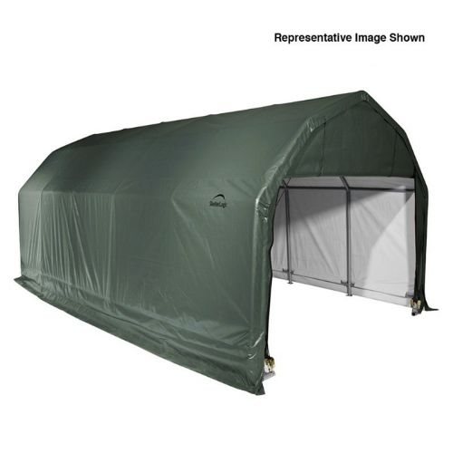 Barn Style Storage Shelter, 2" Frame, Green Cover 12 × 28 × 11 ft. 90254