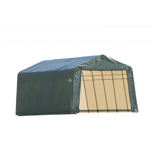 Peak Style Storage Shelter, 1-5/8" Frame, Green Cover 12 × 28 × 8 ft. 76442