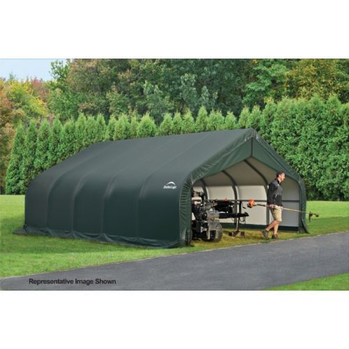 Peak Style Storage Shelter, 2-3/8" Frame, Green Cover 18 × 28 × 12 ft. 80025