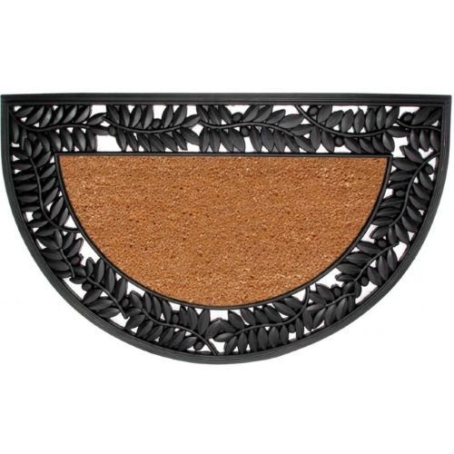 Wrought Iron Rubber Coir Mat with Olive Border 22" × 36" Half Round NH-5524244