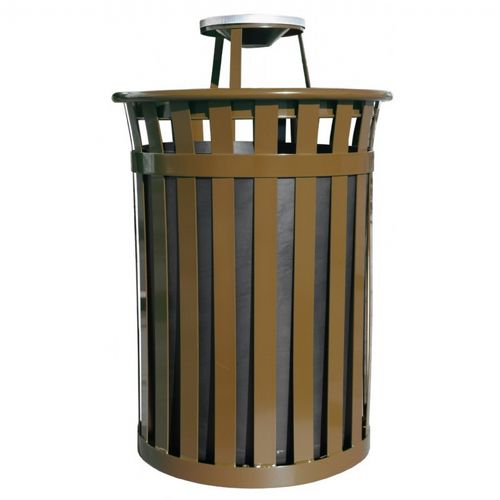 Witt Outdoor 50 Gal. Trash Receptacle Brown Steel with Ash Top W-M5001-AT-BN