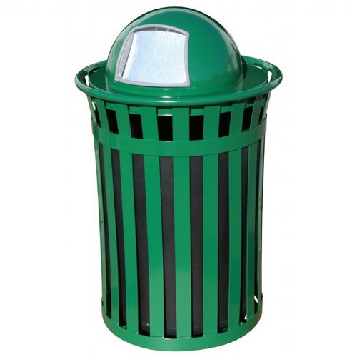 Witt Outdoor 50 Gal. Trash Receptacle Green Steel with Dome Top W-M5001-DT-GN