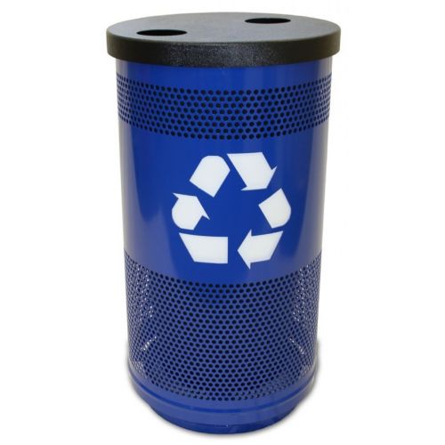Witt Outdoor Perforated Recycling Receptacle 35 Gal. Blue Steel with Two Round Openings W-SC35-02-BL-FHH