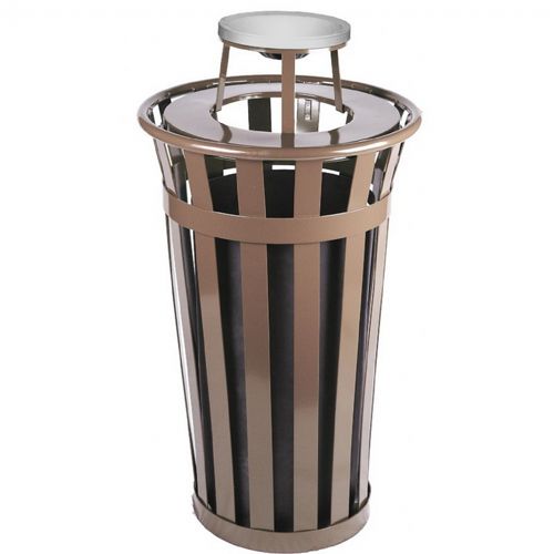 Witt Outdoor Trash Receptacle 24 Gal. Brown Steel with Ash Top W-M2401-AT-BN