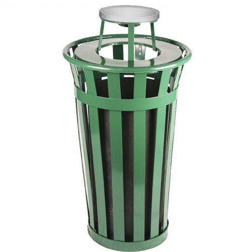 Witt Outdoor Trash Receptacle 24 Gal. Green Steel with Ash Top W-M2401-AT-GN