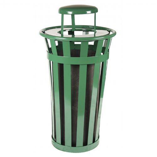 Witt Outdoor Trash Receptacle 24 Gal. Green Steel with Rain Cap W-M2401-RC-GN