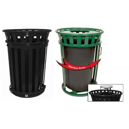 Witt Outdoor Trash Receptacle 36 Gal. Black Steel with Ash Top and Sliding Gate W-M3601SD-AT-BK
