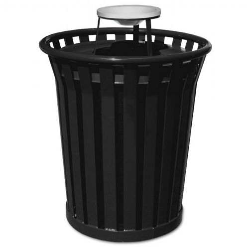 Witt Outdoor Trash Receptacle 36 Gal. Black Steel with Ash Top W-WC3600-AT-BK