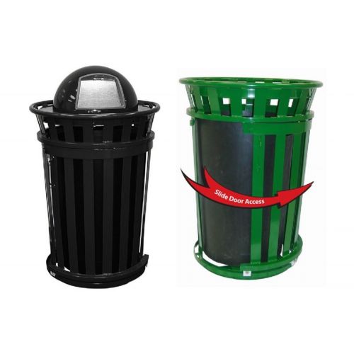 Witt Outdoor Trash Receptacle 36 Gal. Black Steel with Dome Top and Sliding Gate W-M3601SD-DT-BK