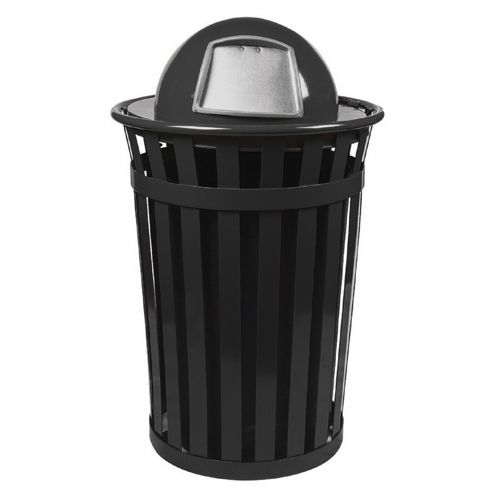 Witt Outdoor Trash Receptacle 36 Gal. Black Steel with Dome Top W-M3601-DT-BK