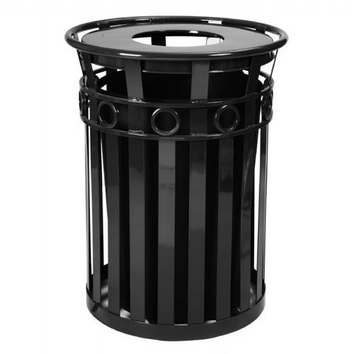 Witt Outdoor Trash Receptacle 36 Gal. Black Steel with Flat Top - Decorative W-M3600-R-FT-BK
