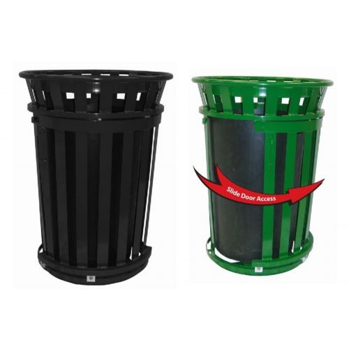 Witt Outdoor Trash Receptacle 36 Gal. Black Steel with Flat Top and Sliding Gate W-M3601SD-FT-BK
