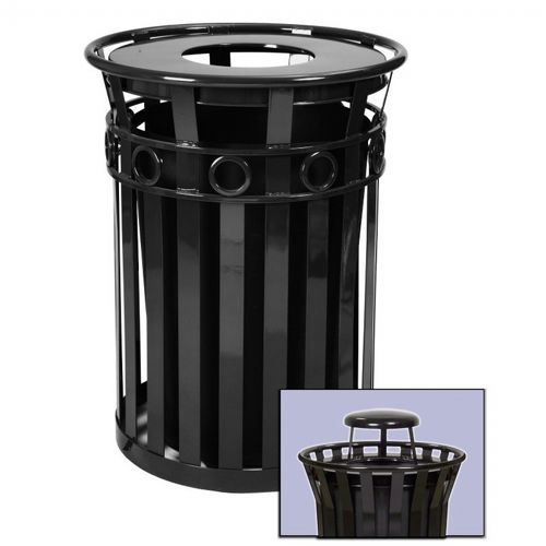 Witt Outdoor Trash Receptacle 36 Gal. Black Steel with Rain Cap - Decorative W-M3600-R-RC-BK
