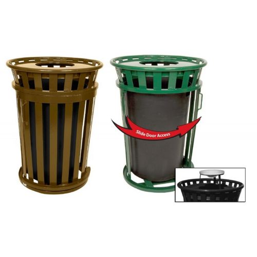 Witt Outdoor Trash Receptacle 36 Gal. Brown Steel with Ash Top and Sliding Gate W-M3601SD-AT-BN