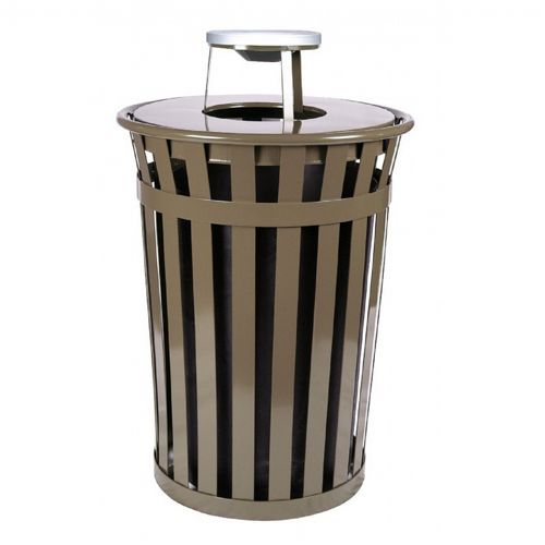 Witt Outdoor Trash Receptacle 36 Gal. Brown Steel with Ash Top W-M3601-AT-BN