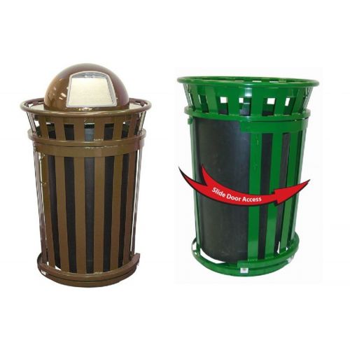 Witt Outdoor Trash Receptacle 36 Gal. Brown Steel with Dome Top and Sliding Gate W-M3601SD-DT-BN