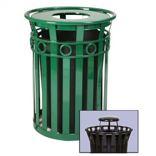 Witt Outdoor Trash Receptacle 36 Gal. Green Steel with Rain Cap - Decorative W-M3600-R-RC-GN