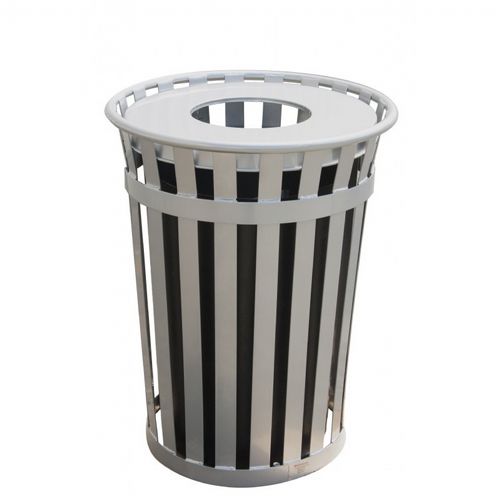 Witt Outdoor Trash Receptacle 36 Gal. Silver Steel with Flat Top W-M3601-FT-SLV