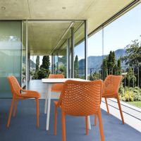 Air Maya Square Outdoor Dining Set with White Table and 4 Orange Chairs ISP6851S