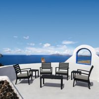 Artemis XL Outdoor Club Seating set 7 Piece Black with Taupe Cushion ISP004S7