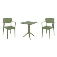 Loft Bistro Set with Sky 24" Square Folding Table Olive Green S128114