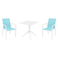 Pacific Dining Set with Sky 27" Square Table White and Turquoise S023108