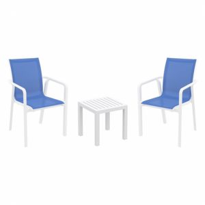 Pacific Balcony Set with Ocean Side Table White and Blue S023066