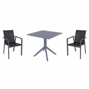 Pacific Dining Set with Sky 31" Square Table Dark Gray and Black S023106