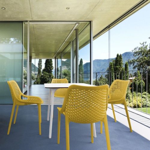 Air Maya Square Outdoor Dining Set with White Table and 4 Yellow Chairs ISP6851S-WHI-YEL