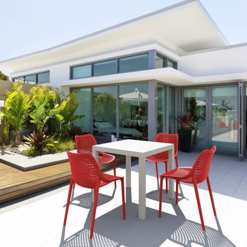 Air Mix Square Dining Set with White Table and 4 Red Chairs ISP1644S-WHI-RED