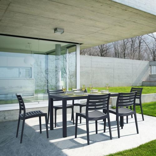 Ares Resin Rectangle Outdoor Dining Set 7 Piece with Side Chairs Dark Gray ISP1861S-DGR