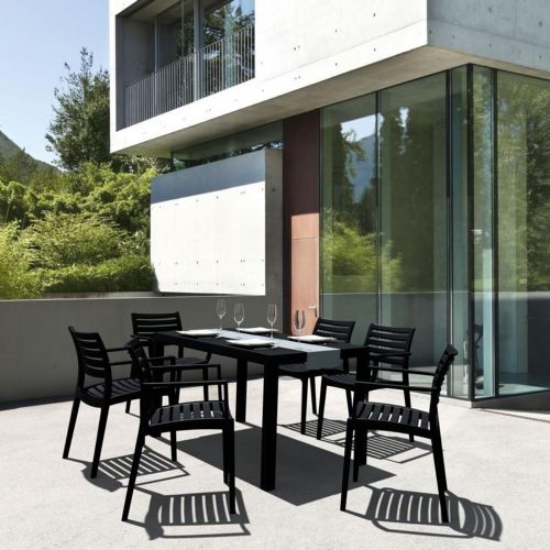Artemis Resin Rectangle Outdoor Dining Set 7 Piece with Arm Chairs Black ISP1862S-BLA