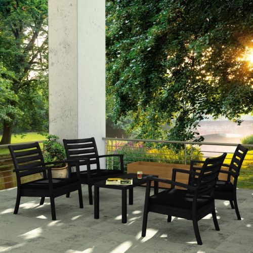 Artemis XL Outdoor Club Seating set 5 Piece Black with Black Cushion ISP004S5-BLA-CBL