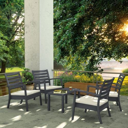Artemis XL Outdoor Club Seating set 5 Piece Dark Gray with Natural Cushion ISP004S5-DGR-CNA