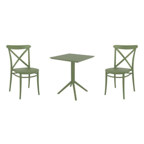Cross Bistro Set with Sky 24" Square Folding Table Olive Green S254114-OLG